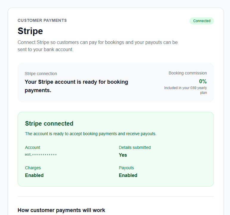 Stripe Connected status
